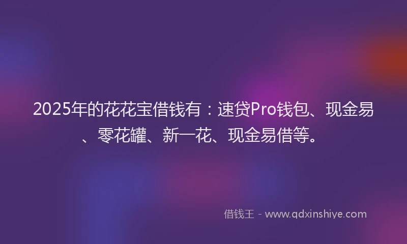 2025年的花花宝借钱有：速贷Pro钱包、现金易、零花罐、新一花、现金易借等。