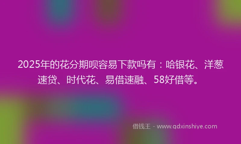 2025年的花分期呗容易下款吗有：哈银花、洋葱速贷、时代花、易借速融、58好借等。