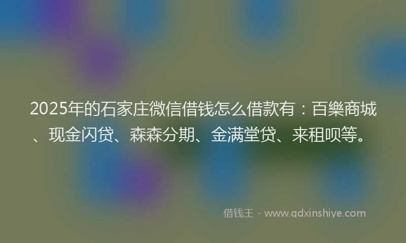 2025年的石家庄微信借钱怎么借款有：百樂商城、现金闪贷、森森分期、金满堂贷、来租呗等。