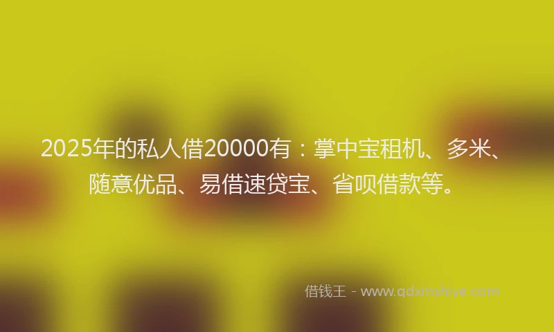 2025年的私人借20000有：掌中宝租机、多米、随意优品、易借速贷宝、省呗借款等。