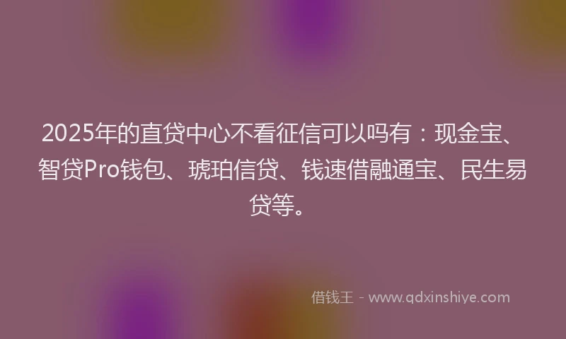 2025年的直贷中心不看征信可以吗有：现金宝、智贷Pro钱包、琥珀信贷、钱速借融通宝、民生易贷等。