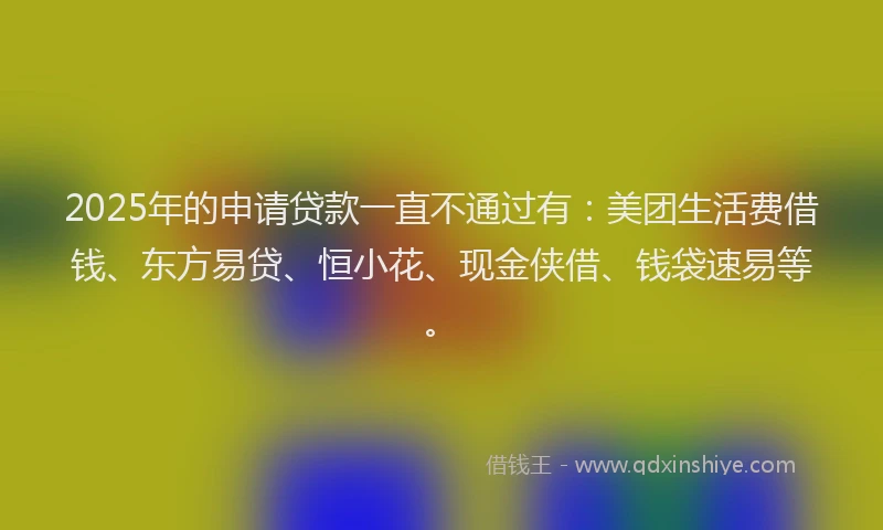 2025年的申请贷款一直不通过有：美团生活费借钱、东方易贷、恒小花、现金侠借、钱袋速易等。