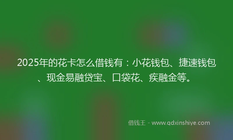 2025年的花卡怎么借钱有：小花钱包、捷速钱包、现金易融贷宝、口袋花、疾融金等。