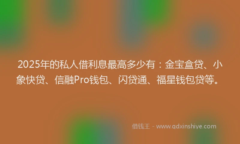 2025年的私人借利息最高多少有：金宝盒贷、小象快贷、信融Pro钱包、闪贷通、福星钱包贷等。