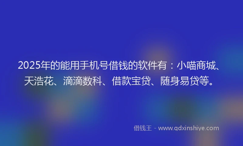 2025年的能用手机号借钱的软件有：小喵商城、天浩花、滴滴数科、借款宝贷、随身易贷等。