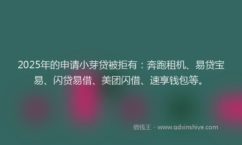 2025年的申请小芽贷被拒有：奔跑租机、易贷宝易、闪贷易借、美团闪借、速享钱包等。