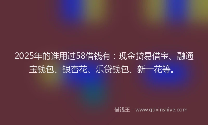 2025年的谁用过58借钱有：现金贷易借宝、融通宝钱包、银杏花、乐贷钱包、新一花等。