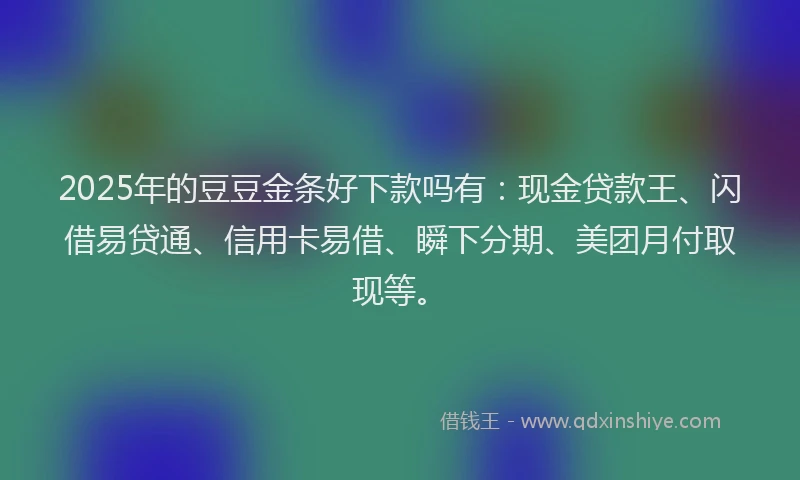 2025年的豆豆金条好下款吗有：现金贷款王、闪借易贷通、信用卡易借、瞬下分期、美团月付取现等。