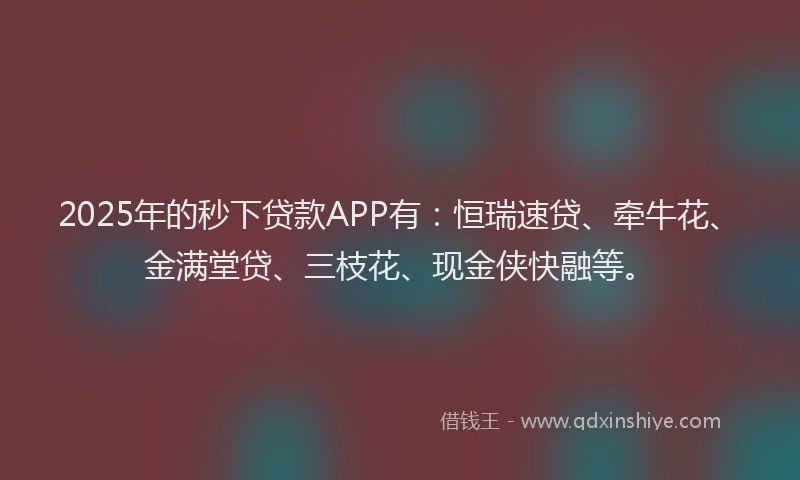 2025年的秒下贷款APP有：恒瑞速贷、牵牛花、金满堂贷、三枝花、现金侠快融等。