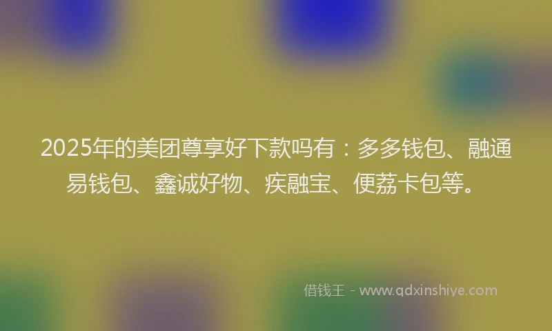 2025年的美团尊享好下款吗有：多多钱包、融通易钱包、鑫诚好物、疾融宝、便荔卡包等。