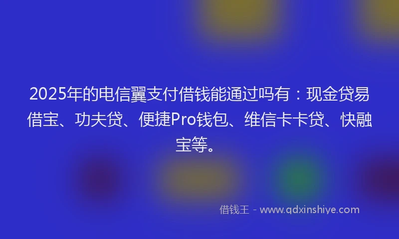2025年的电信翼支付借钱能通过吗有：现金贷易借宝、功夫贷、便捷Pro钱包、维信卡卡贷、快融宝等。
