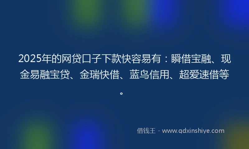 2025年的网贷口子下款快容易有：瞬借宝融、现金易融宝贷、金瑞快借、蓝鸟信用、超爱速借等。
