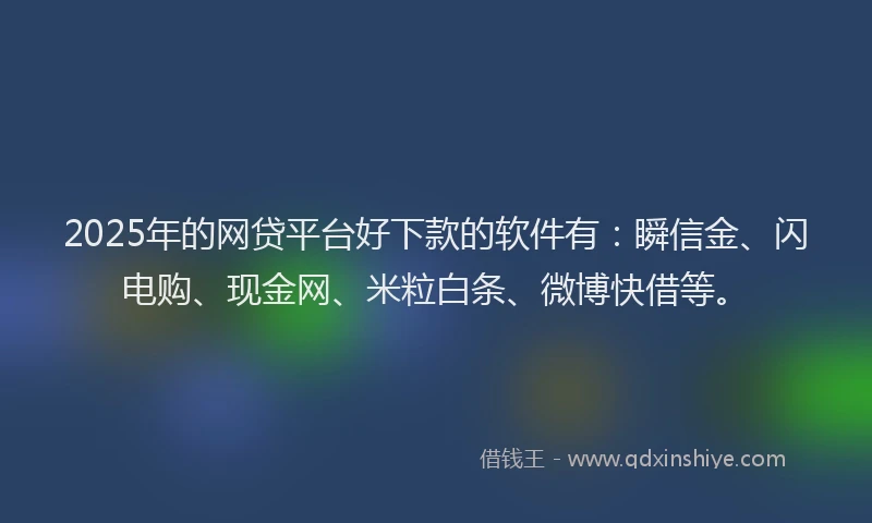 2025年的网贷平台好下款的软件有：瞬信金、闪电购、现金网、米粒白条、微博快借等。