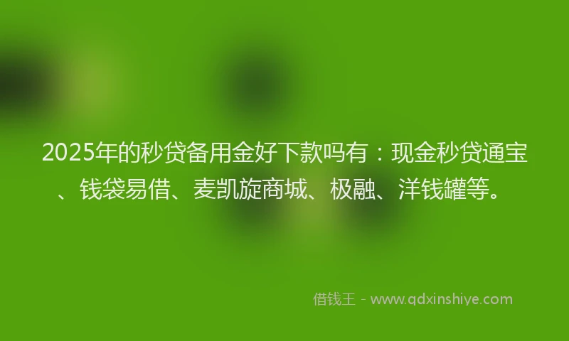 2025年的秒贷备用金好下款吗有：现金秒贷通宝、钱袋易借、麦凯旋商城、极融、洋钱罐等。