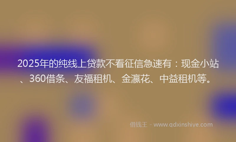 2025年的纯线上贷款不看征信急速有：现金小站、360借条、友福租机、金瀛花、中益租机等。