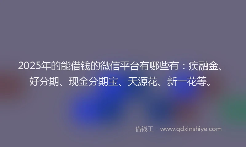 2025年的能借钱的微信平台有哪些有：疾融金、好分期、现金分期宝、天源花、新一花等。