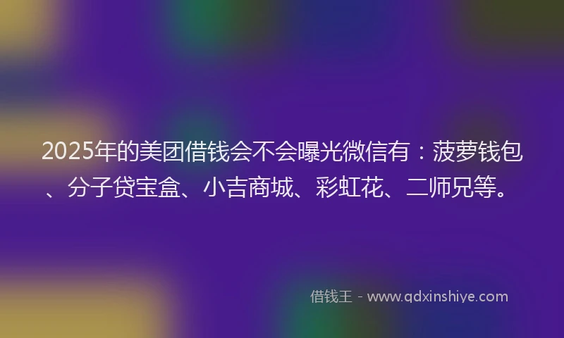 2025年的美团借钱会不会曝光微信有：菠萝钱包、分子贷宝盒、小吉商城、彩虹花、二师兄等。
