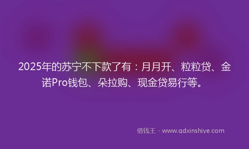 2025年的苏宁不下款了有：月月开、粒粒贷、金诺Pro钱包、朵拉购、现金贷易行等。
