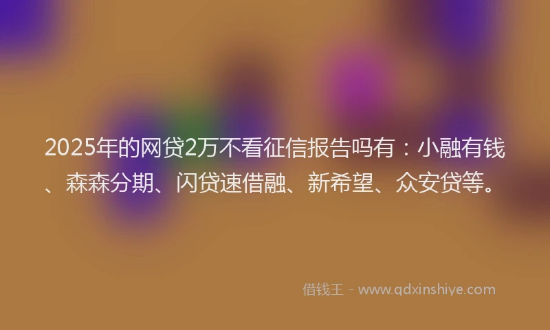 2025年的网贷2万不看征信报告吗有：小融有钱、森森分期、闪贷速借融、新希望、众安贷等。