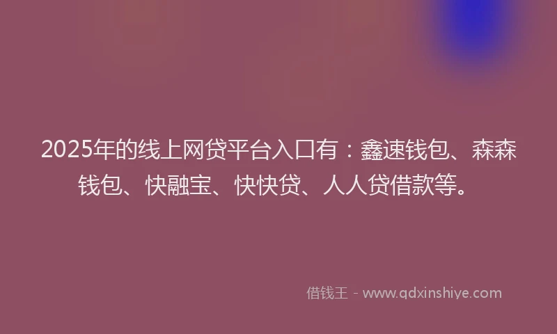 2025年的线上网贷平台入口有：鑫速钱包、森森钱包、快融宝、快快贷、人人贷借款等。