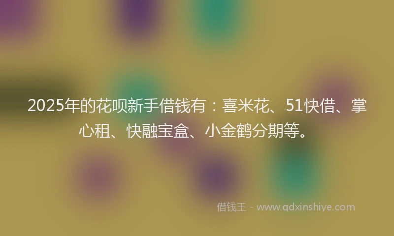 2025年的花呗新手借钱有：喜米花、51快借、掌心租、快融宝盒、小金鹤分期等。