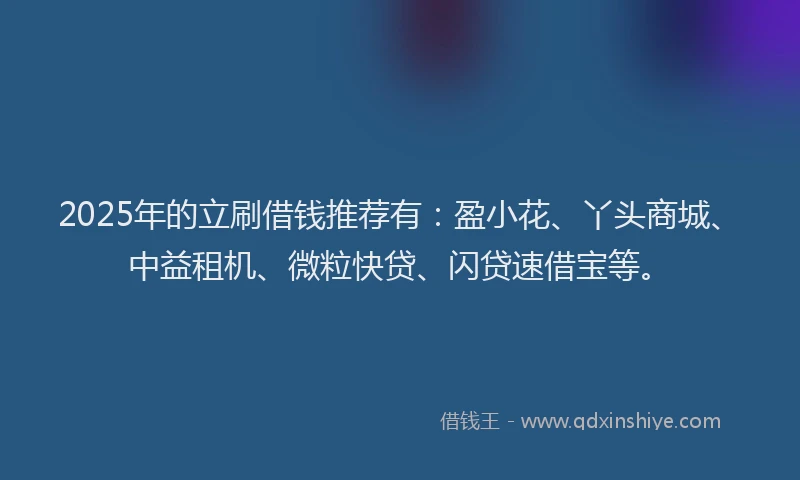 2025年的立刷借钱推荐有：盈小花、丫头商城、中益租机、微粒快贷、闪贷速借宝等。