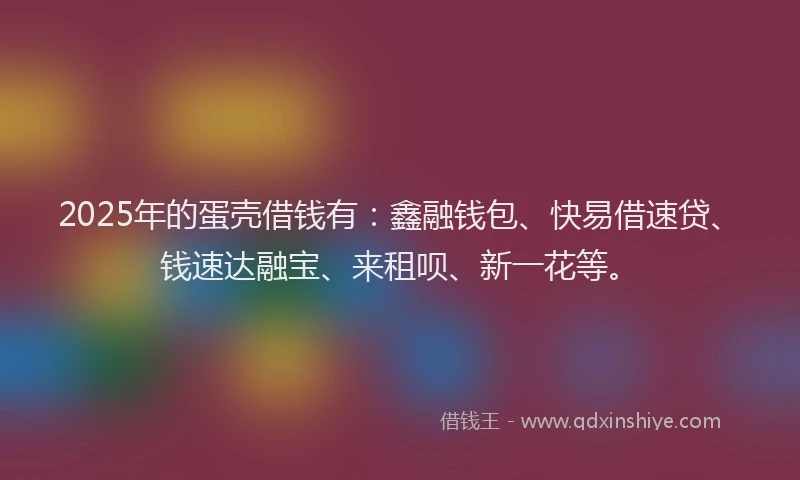 2025年的蛋壳借钱有：鑫融钱包、快易借速贷、钱速达融宝、来租呗、新一花等。