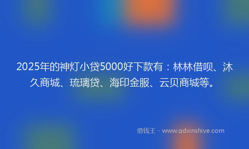 2025年的神灯小贷5000好下款有：林林借呗、沐久商城、琉璃贷、海印金服、云贝商城等。