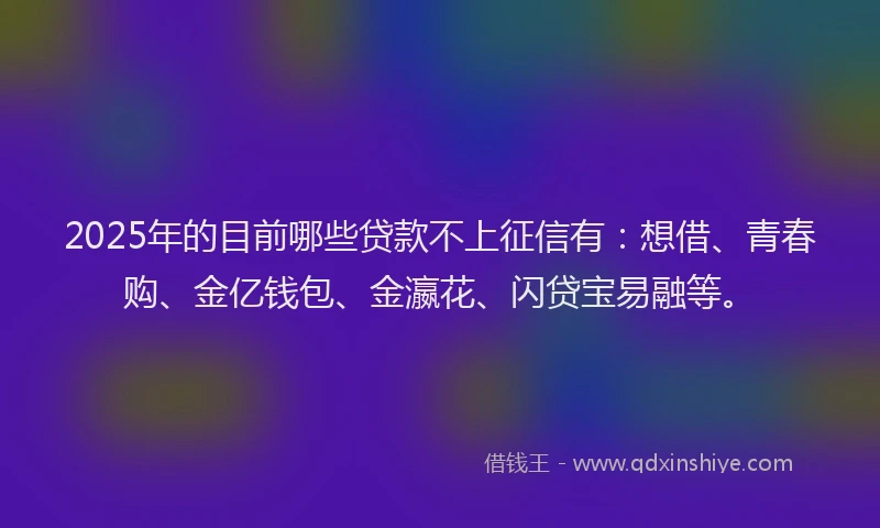 2025年的目前哪些贷款不上征信有：想借、青春购、金亿钱包、金瀛花、闪贷宝易融等。
