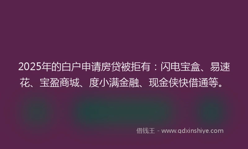 2025年的白户申请房贷被拒有：闪电宝盒、易速花、宝盈商城、度小满金融、现金侠快借通等。