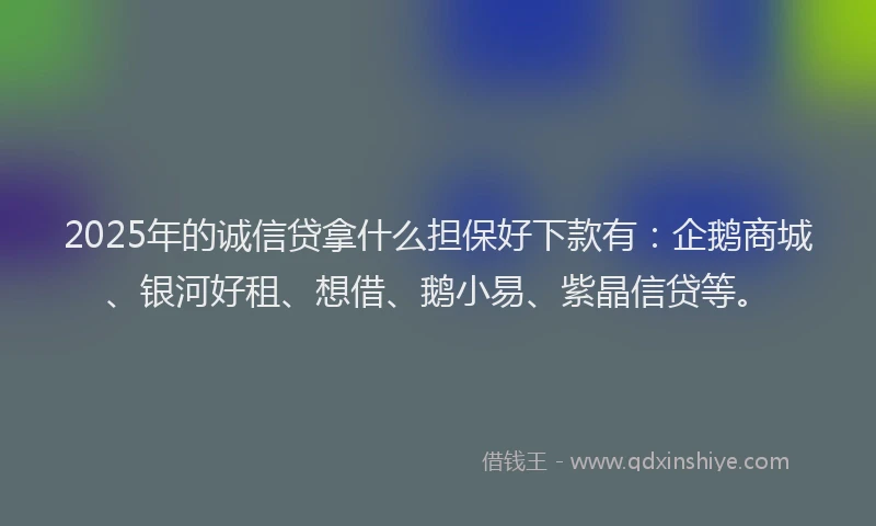 2025年的诚信贷拿什么担保好下款有：企鹅商城、银河好租、想借、鹅小易、紫晶信贷等。