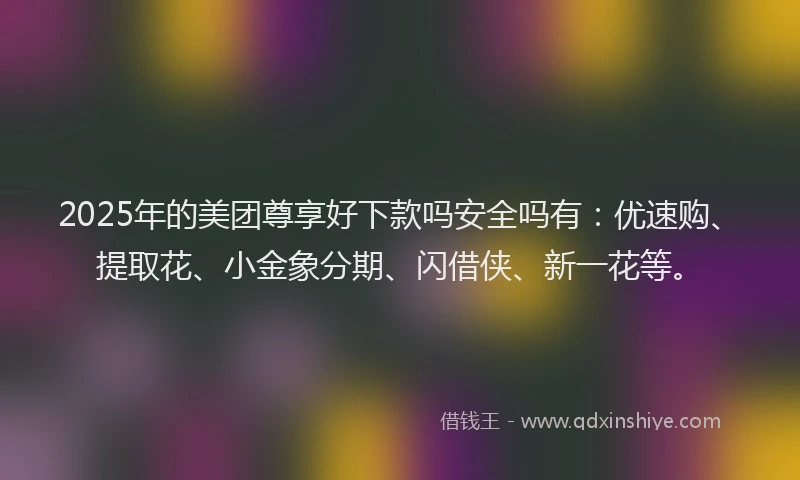 2025年的美团尊享好下款吗安全吗有：优速购、提取花、小金象分期、闪借侠、新一花等。