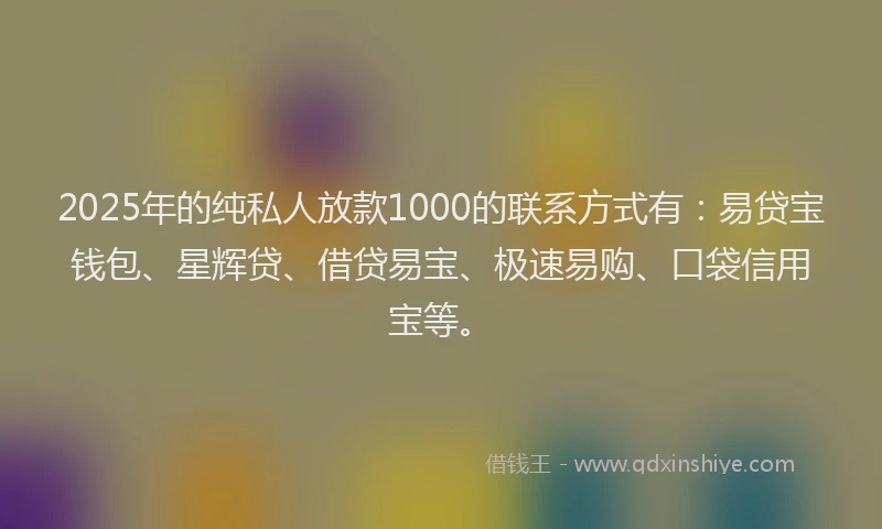 2025年的纯私人放款1000的联系方式有：易贷宝钱包、星辉贷、借贷易宝、极速易购、口袋信用宝等。