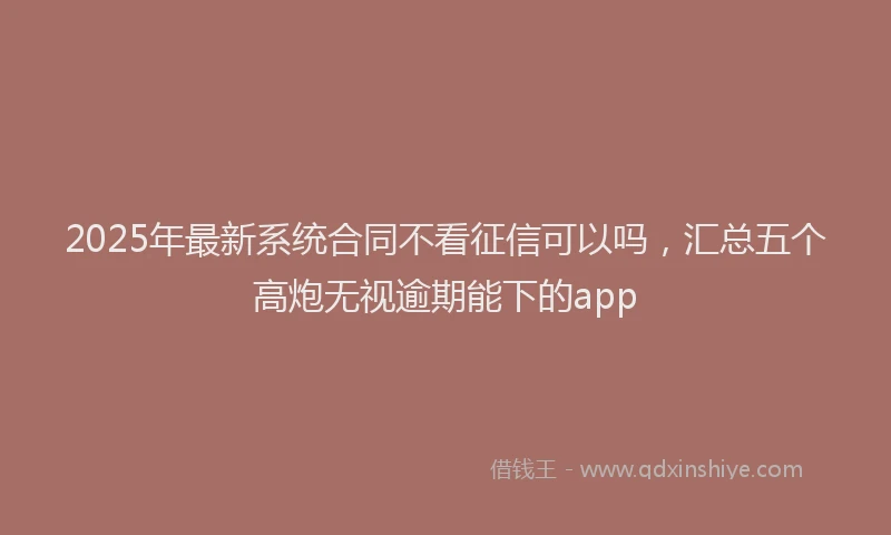 2025年最新系统合同不看征信可以吗，汇总五个高炮无视逾期能下的app