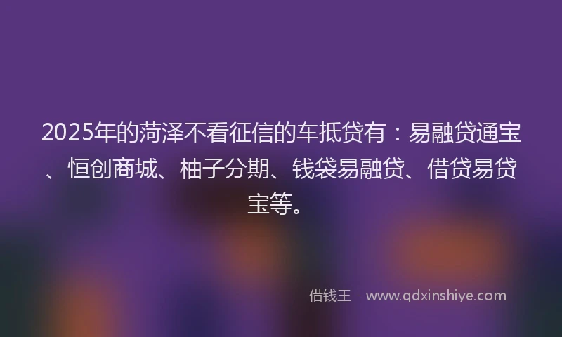 2025年的菏泽不看征信的车抵贷有：易融贷通宝、恒创商城、柚子分期、钱袋易融贷、借贷易贷宝等。