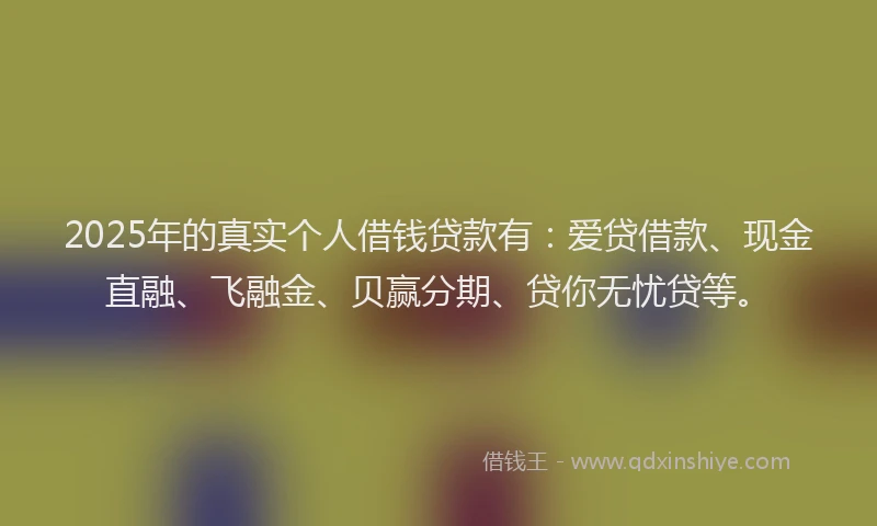2025年的真实个人借钱贷款有：爱贷借款、现金直融、飞融金、贝赢分期、贷你无忧贷等。
