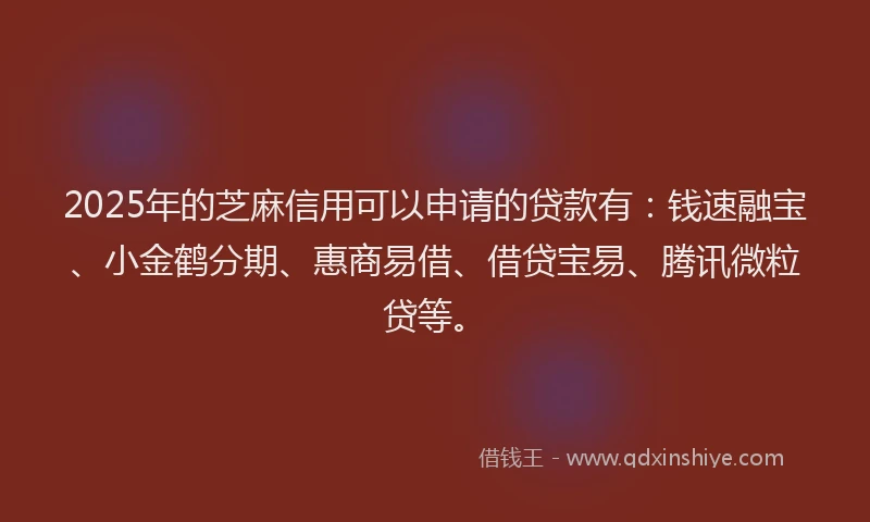 2025年的芝麻信用可以申请的贷款有：钱速融宝、小金鹤分期、惠商易借、借贷宝易、腾讯微粒贷等。
