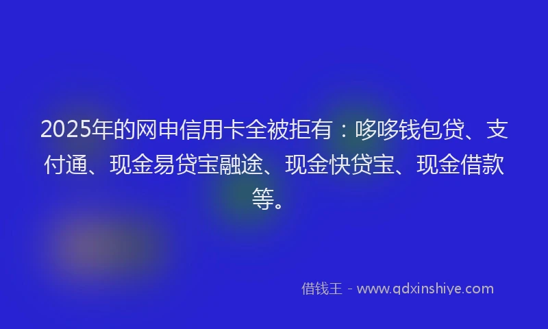 2025年的网申信用卡全被拒有：哆哆钱包贷、支付通、现金易贷宝融途、现金快贷宝、现金借款等。
