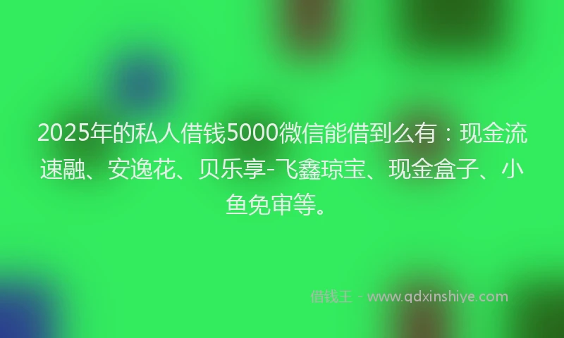 2025年的私人借钱5000微信能借到么有：现金流速融、安逸花、贝乐享-飞鑫琼宝、现金盒子、小鱼免审等。