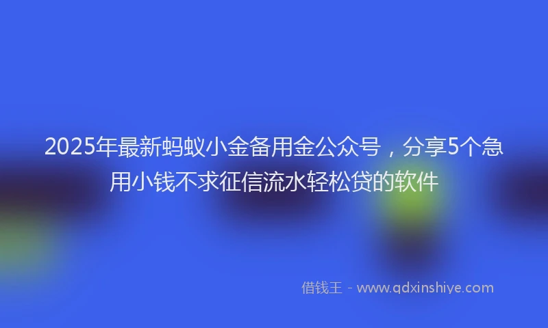 2025年最新蚂蚁小金备用金公众号，分享5个急用小钱不求征信流水轻松贷的软件