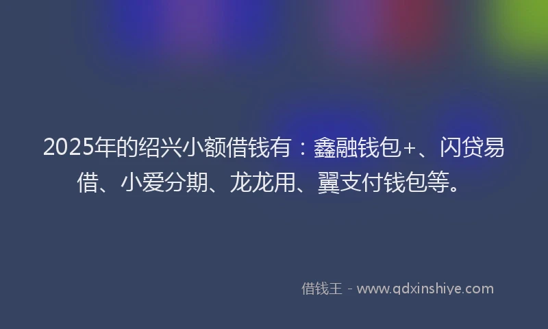 2025年的绍兴小额借钱有：鑫融钱包+、闪贷易借、小爱分期、龙龙用、翼支付钱包等。