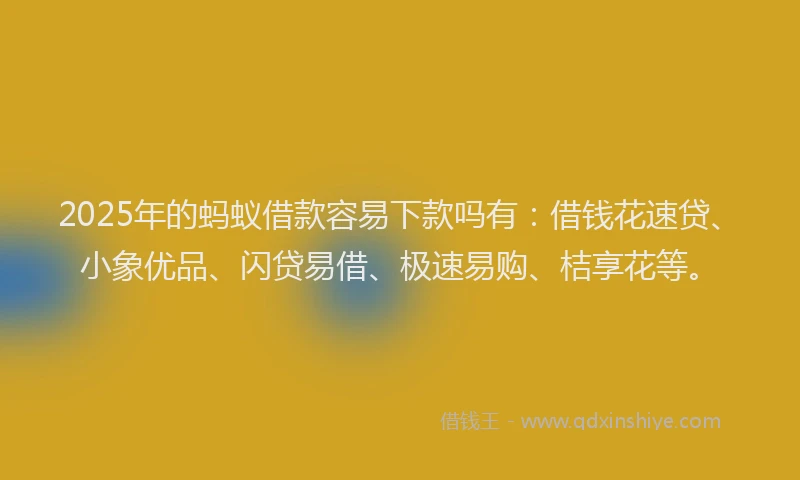 2025年的蚂蚁借款容易下款吗有：借钱花速贷、小象优品、闪贷易借、极速易购、桔享花等。