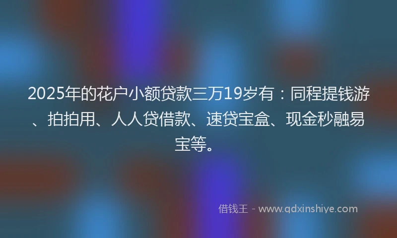 2025年的花户小额贷款三万19岁有：同程提钱游、拍拍用、人人贷借款、速贷宝盒、现金秒融易宝等。