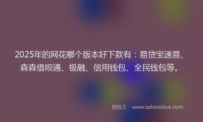2025年的网花哪个版本好下款有：易贷宝速易、森森借呗通、极融、信用钱包、全民钱包等。