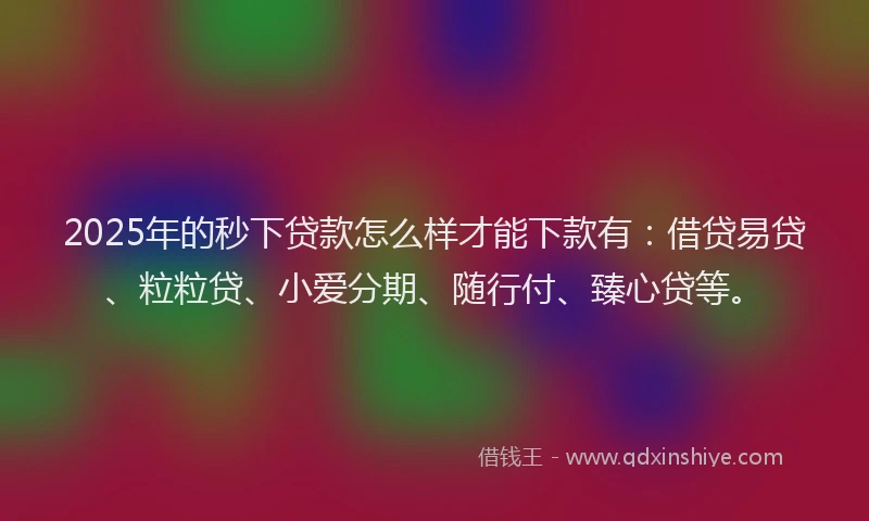 2025年的秒下贷款怎么样才能下款有：借贷易贷、粒粒贷、小爱分期、随行付、臻心贷等。