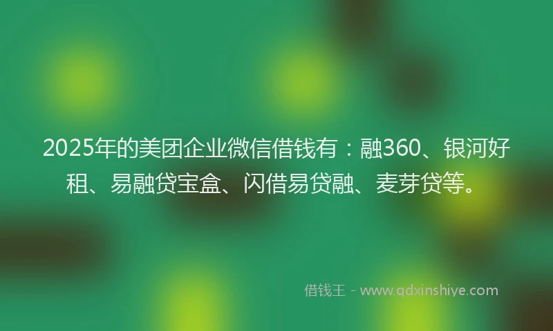 2025年的美团企业微信借钱有：融360、银河好租、易融贷宝盒、闪借易贷融、麦芽贷等。