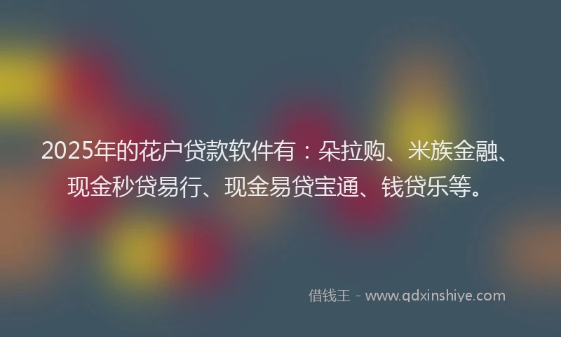 2025年的花户贷款软件有：朵拉购、米族金融、现金秒贷易行、现金易贷宝通、钱贷乐等。