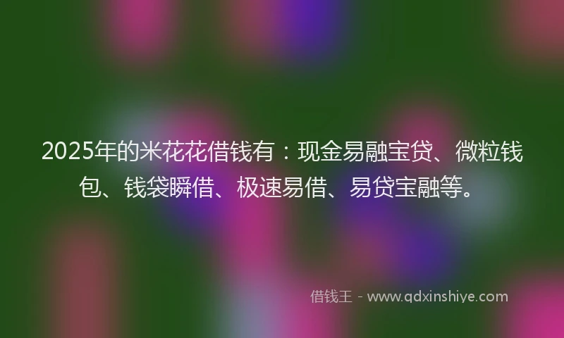 2025年的米花花借钱有：现金易融宝贷、微粒钱包、钱袋瞬借、极速易借、易贷宝融等。