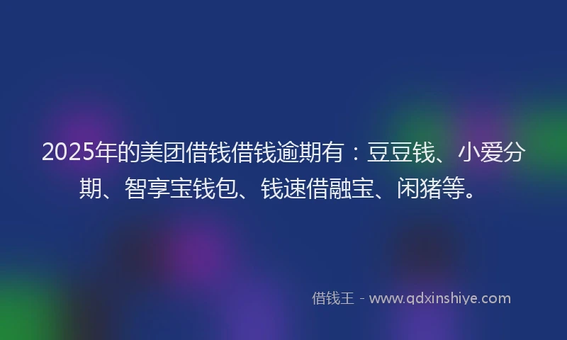 2025年的美团借钱借钱逾期有：豆豆钱、小爱分期、智享宝钱包、钱速借融宝、闲猪等。