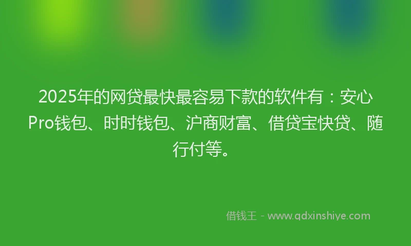 2025年的网贷最快最容易下款的软件有：安心Pro钱包、时时钱包、沪商财富、借贷宝快贷、随行付等。